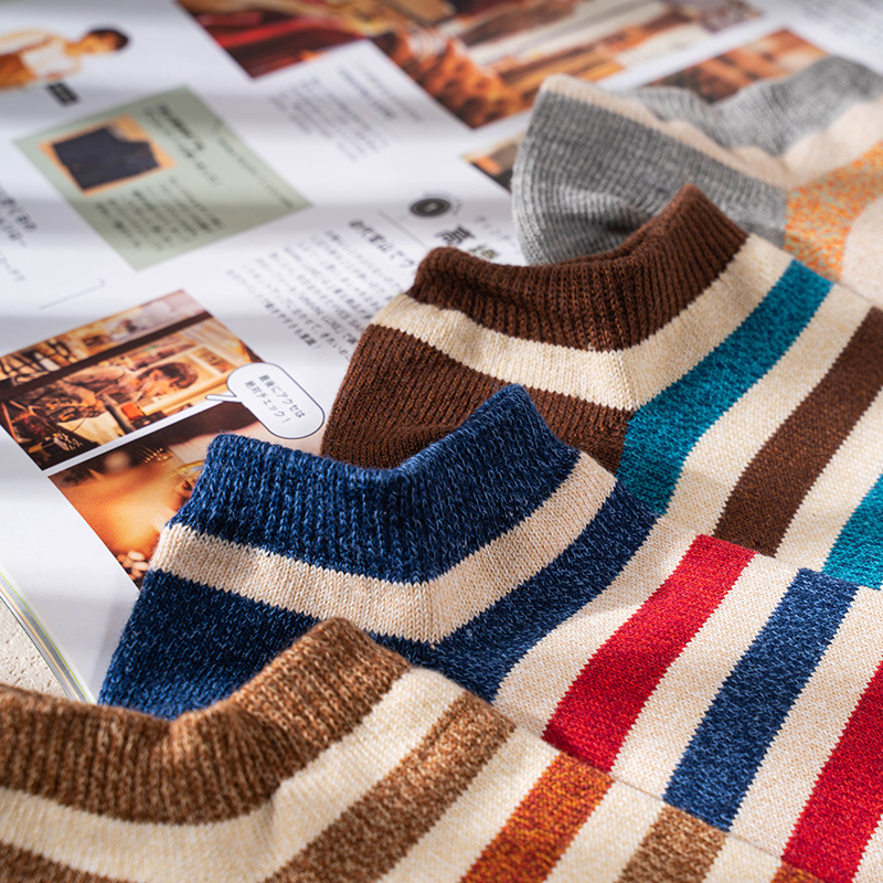 Men's Striped Boat Socks: Japanese Spring Summer Casual Cotton Low Cut - Image 3