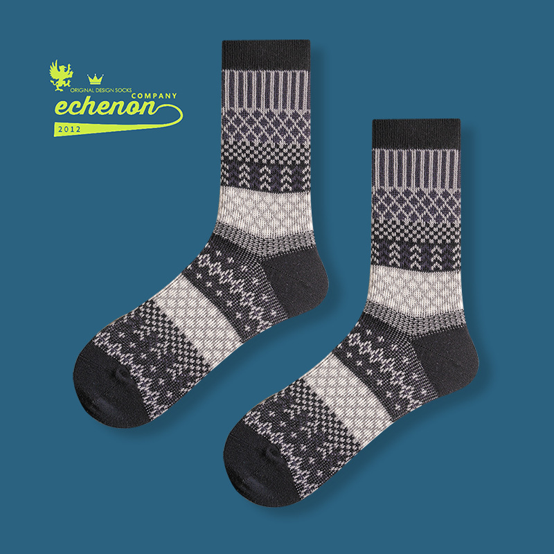 Echenon Retro Combed Cotton Socks: Warm Mid-Tube for Men & Women - Image 6