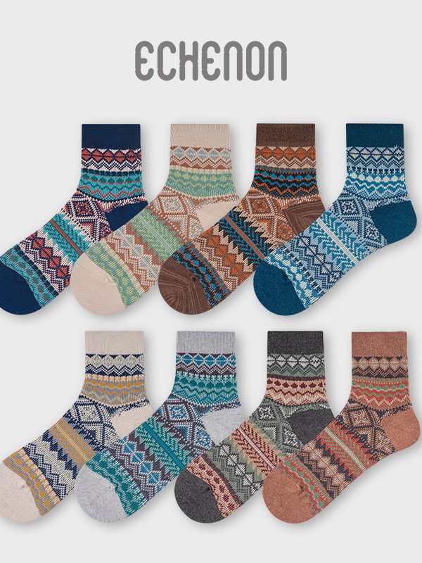 ECHENON spring and summer new socks men's boneless combed cotton retro ethnic style two-way socks trendy sports socks