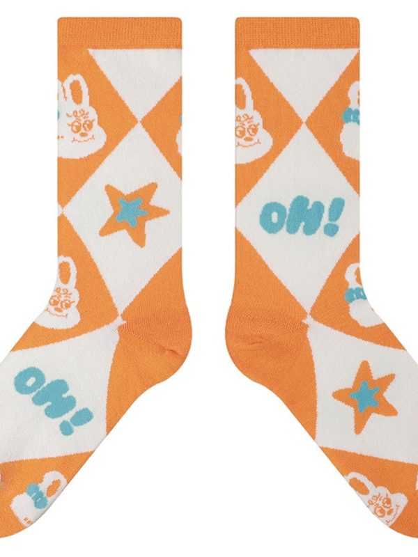 Hi Bobo Rabbit Series Socks Women's Sweet Girl Style Combed Cotton Socks Middle Tube Stretch Rakou 4 Color Optional Spot