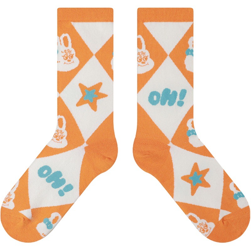 Hi Bobo Rabbit Series Socks Women's Sweet Girl Style Combed Cotton Socks Middle Tube Stretch Rakou 4 Color Optional Spot