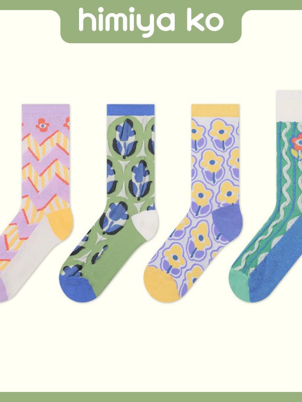2025 Spring New Socks for Women, Little Red Riding Book Artist Flower Series Three-dimensional Relief Texture Mid-tube Socks 4 Colors