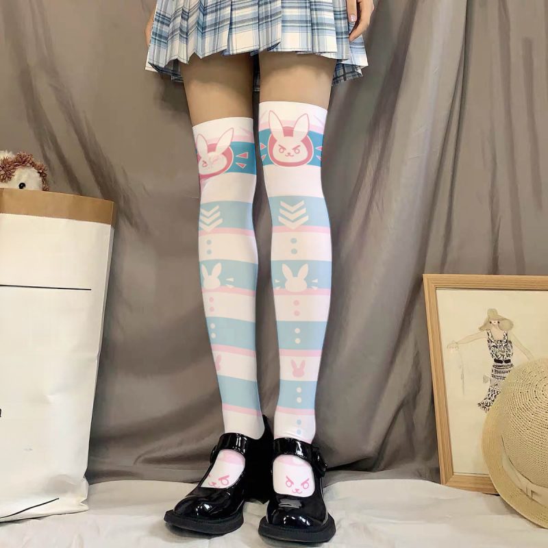 Printed Silk Stockings Thin Women's Spring and Autumn Japanese Style Lolita Cute Animation Over-the-Knee Long White Velvet Socks - Image 5