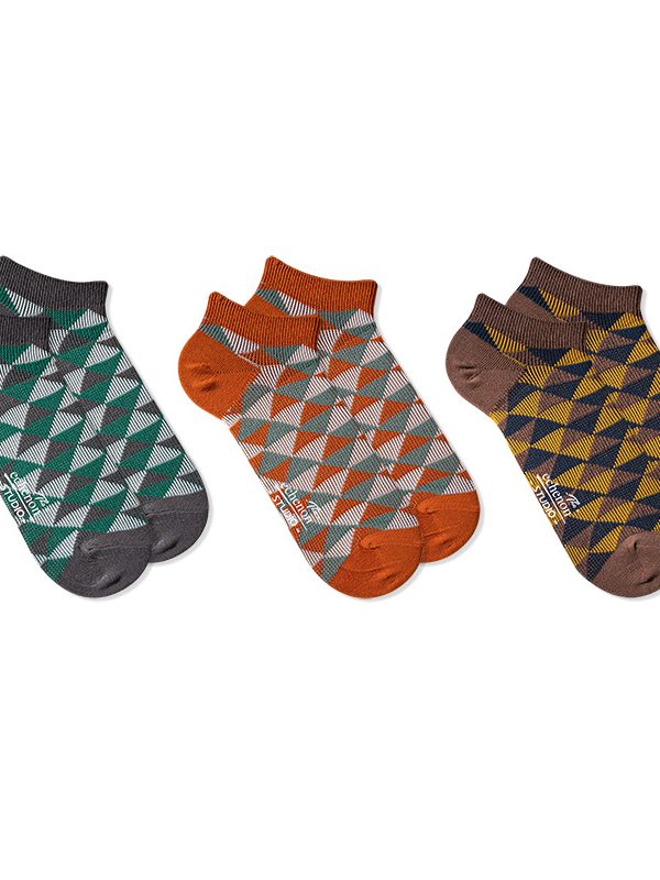 Spring and Summer New ECHENON Socks Men's Thin Short Socks Cotton Double Needle Double Path Geometric ins Trendy Sports Boat Socks