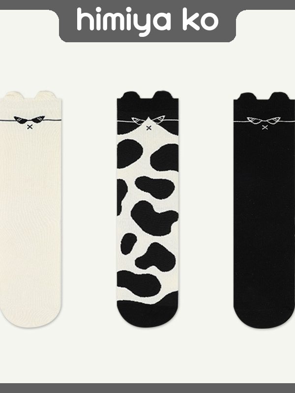 Himiya Ko cartoon cute cool Meow socks women's simple fashion design tube socks Four Seasons all-match cotton socks