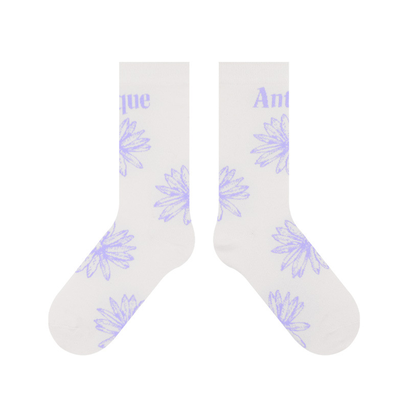 Himiya ko socks women's Daisy series basic all-match cotton socks couple's mid-calf blue white black 3 colors in stock - Image 6