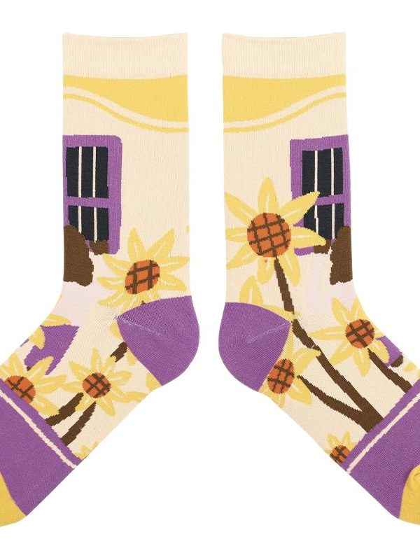 Socks Women's Spring and Summer New Cotton Socks Illustration Socks Yearning for Nature Series Mid-length Socks Cute Women's Socks