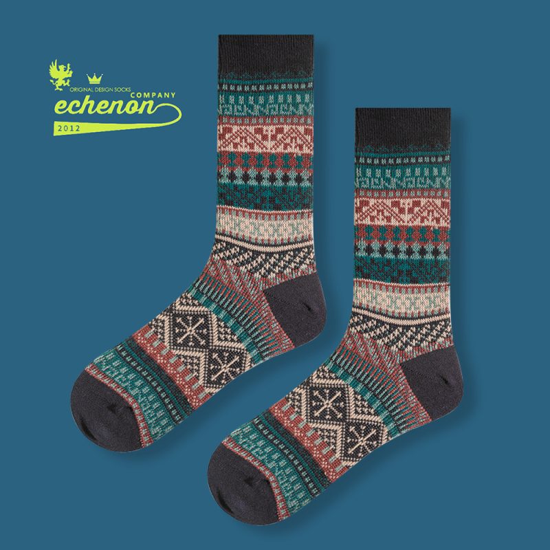 ECHENON Socks Men's Autumn and Winter Combed Cotton Double Needle Double Road Boneless American Style Ami Kaji Vintage Mid-length Socks Trendy - Image 8
