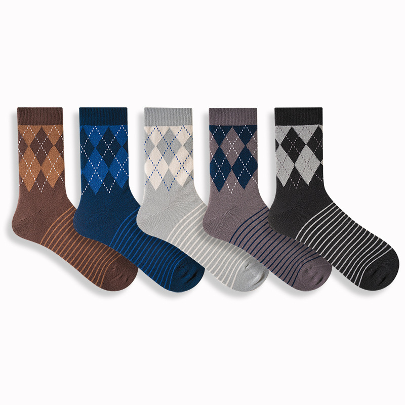 Men's Plaid Socks: British Style Cotton Dress Socks for Fall & Winter - Image 5