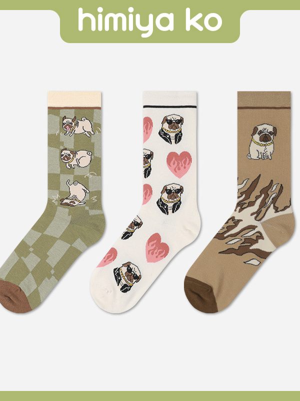 himiya ko autumn and winter socks women's personalized all-match fashionable socks cute cartoon illustration mid-calf socks wholesale