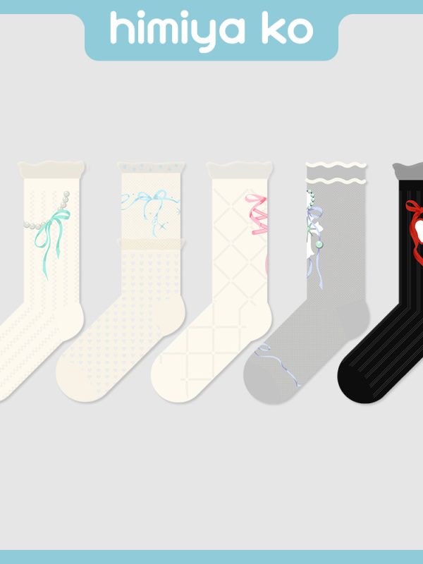 Summer New Glass Silk Mesh Loving Heart Ribbon Socks Women's Fashion Trend Ins Ballet Style Sweet Mid-Tube Socks