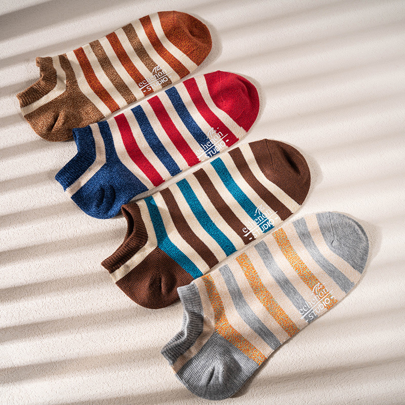 Men's Striped Boat Socks: Japanese Spring Summer Casual Cotton Low Cut - Image 4