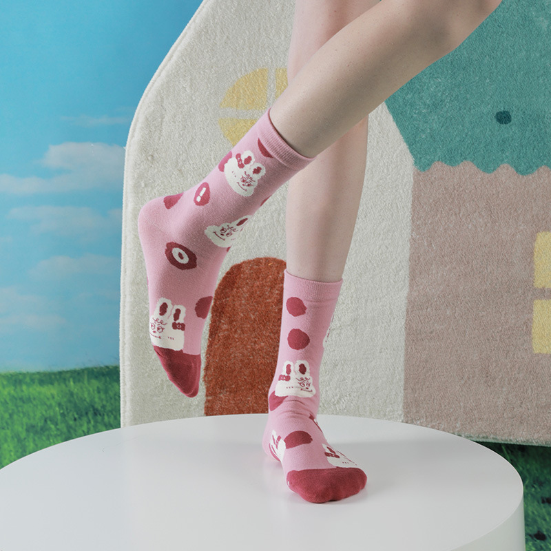 Hi Bobo Rabbit Series Socks Women's Sweet Girl Style Combed Cotton Socks Middle Tube Stretch Rakou 4 Color Optional Spot - Image 5