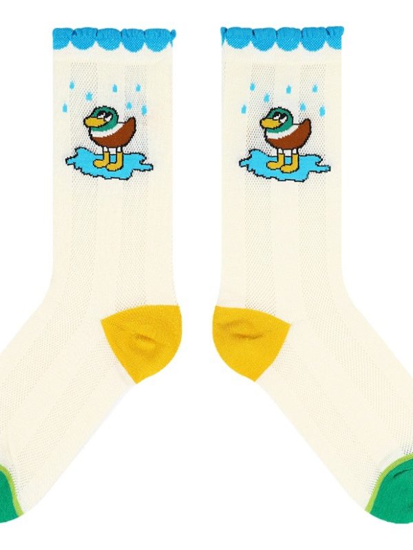Himiyako Cute Duck Cartoon Socks for Children Summer New Color Mesh Mid-tube Socks Ultra-thin Breathable Women's Socks
