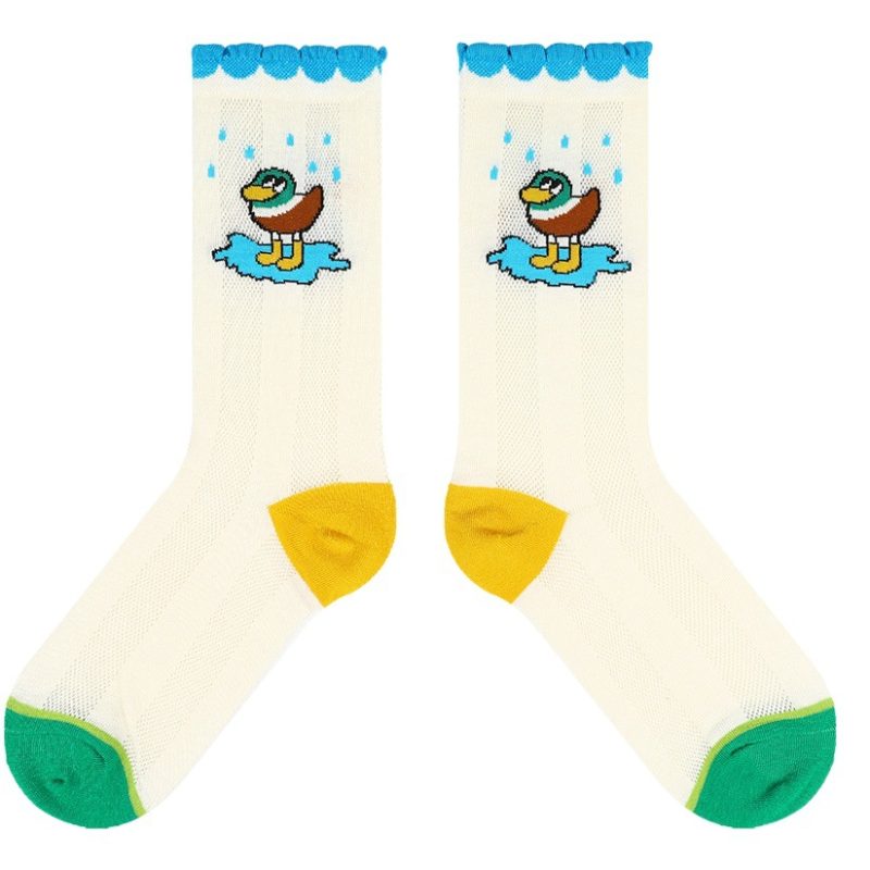 Himiyako Cute Duck Cartoon Socks for Children Summer New Color Mesh Mid-tube Socks Ultra-thin Breathable Women's Socks