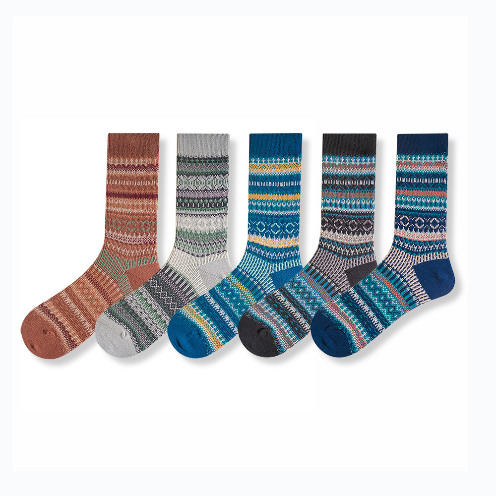 EChenon Men's Japanese Socks: Retro Ethnic Combed Cotton Mid-Length