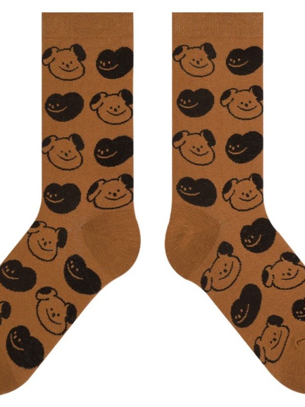 2025 Autumn and Winter New Mid-length Socks Women's Han Feng hello Series Cute Women's Socks Love Bear 5 Color Combed Cotton Socks