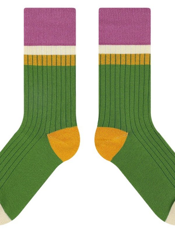himiya ko original personalized striped color-controlled thickened socks women's red and blue contrast color fashion trendy mid-calf length socks