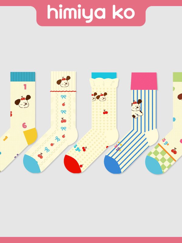Original Socks Women's Summer Thin Cute Cartoon Cherry Puppy Mid-Socks Glass Silk Mesh Breathable Cotton Socks
