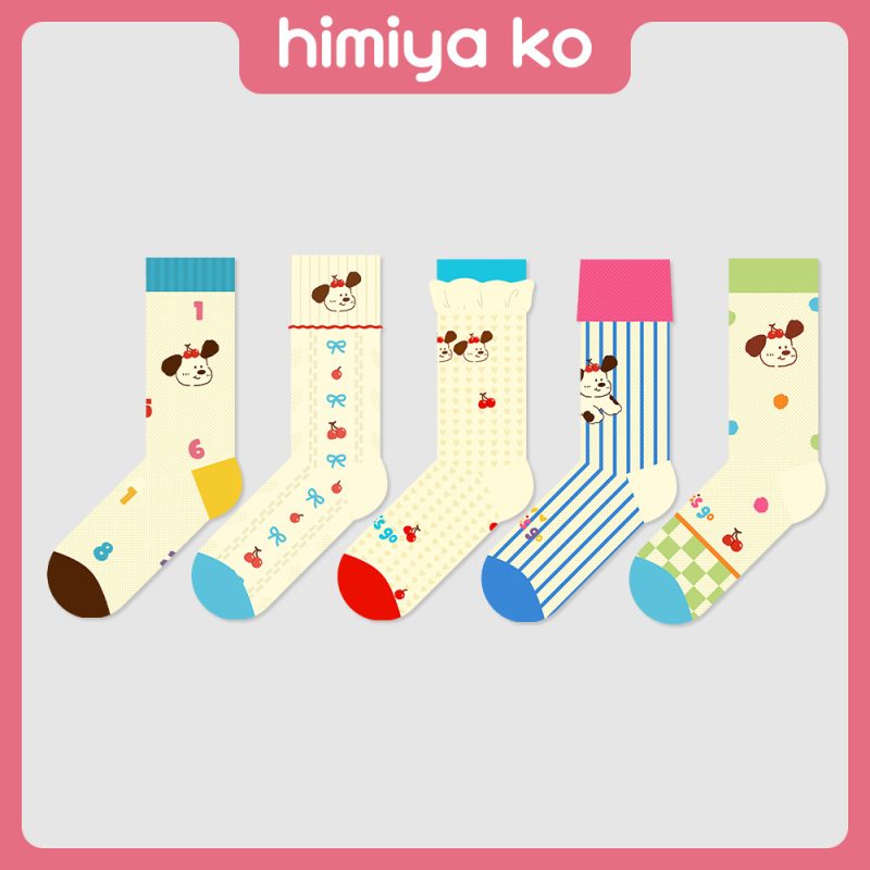 Original Socks Women's Summer Thin Cute Cartoon Cherry Puppy Mid-Socks Glass Silk Mesh Breathable Cotton Socks
