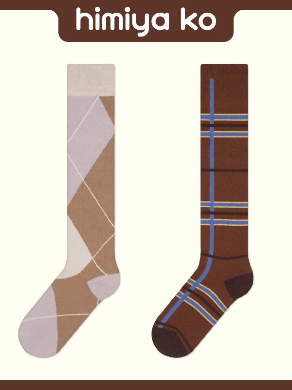Himiya ko autumn and winter new arrivals | jk socks loafers calf socks retro plaid over-the-knee cotton socks in stock