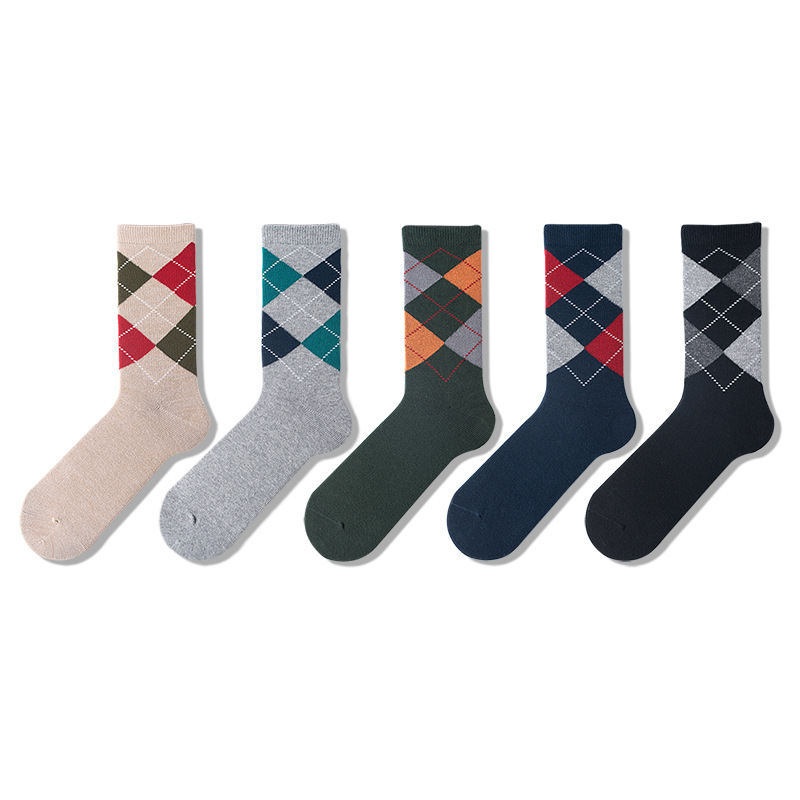 Men's Plaid Socks: British Style Cotton Dress Socks for Fall & Winter - Image 5