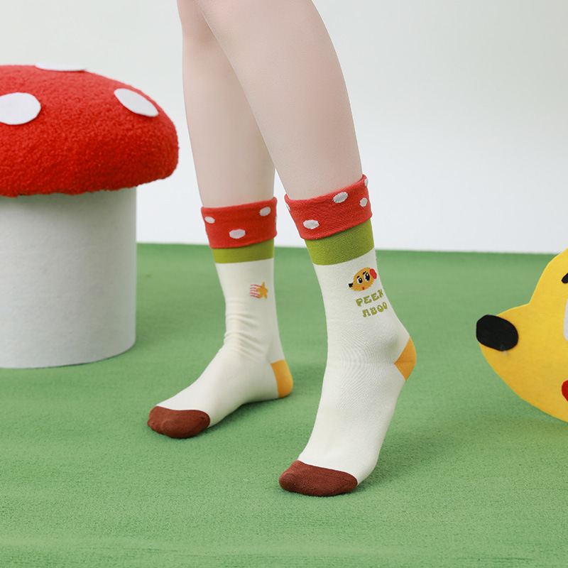 Red & White Polka Dot Dog Socks - Cute Couple's Mid-Tube Fashion - Image 2