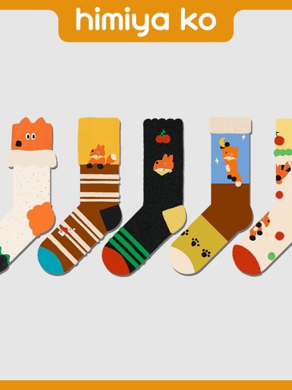 Brand winter thick socks women's cute little fox cartoon thickened Luo Kou turn-up socks women's cotton socks wholesale