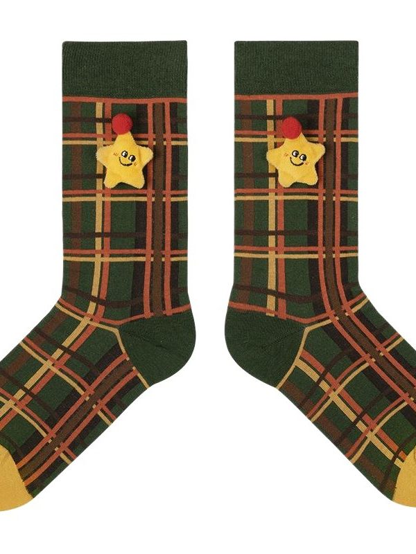 Himiya ko Original Autumn and Winter Christmas Socks Cotton Mid-length Socks for Men and Women Couple's Greeting Card Embroidered Gift Boxed Socks