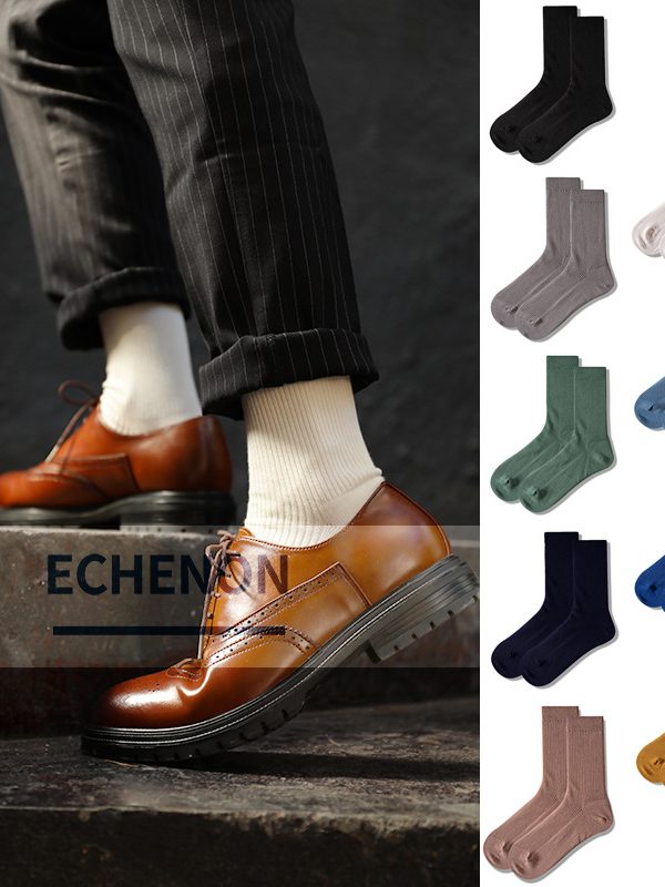 Autumn and winter new socks men's 3-strand cotton yarn nylon 55g solid color tube business men's socks