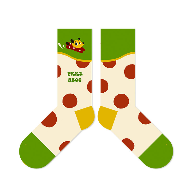 Red & White Polka Dot Dog Socks - Cute Couple's Mid-Tube Fashion - Image 9