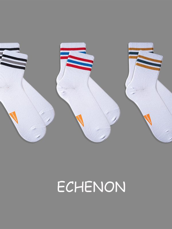 ECHENON spring and summer new socks men's 176 needle thin combed cotton socks three bars striped Sports men's socks