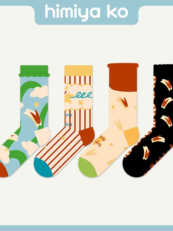 2025 spring and summer original personality apple rabbit tube socks women's cute cartoon illustration couples cotton socks men