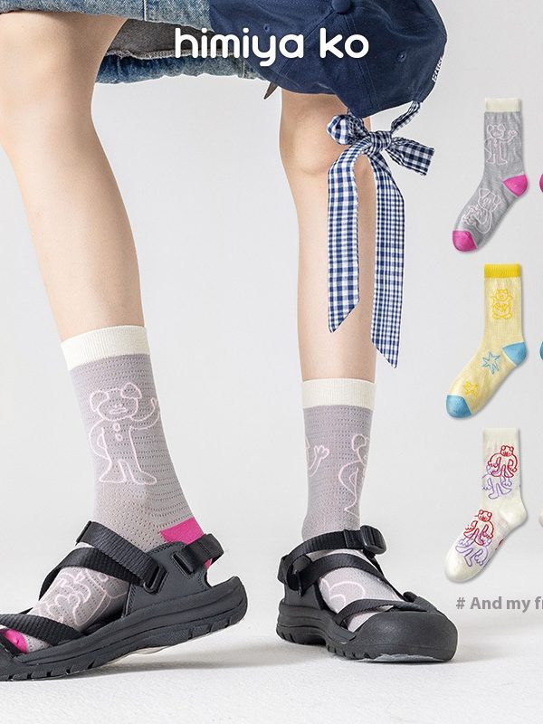 2025 new spring and summer socks cute socks cartoon bear thin socks women dopamine cotton socks fashion women's socks