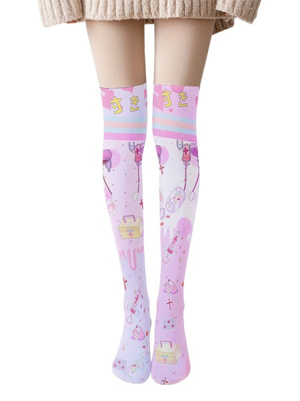 Japanese Style Cute Cherry Printed lolita Pantyhose Cute lolita Printed Bottoming Socks lolita Girly Stockings