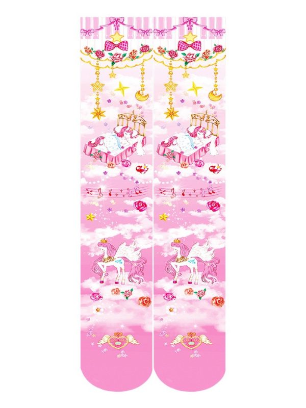 Printed stockings thin women's spring and autumn Japanese Lolita cute anime over-the-knee long white velvet socks