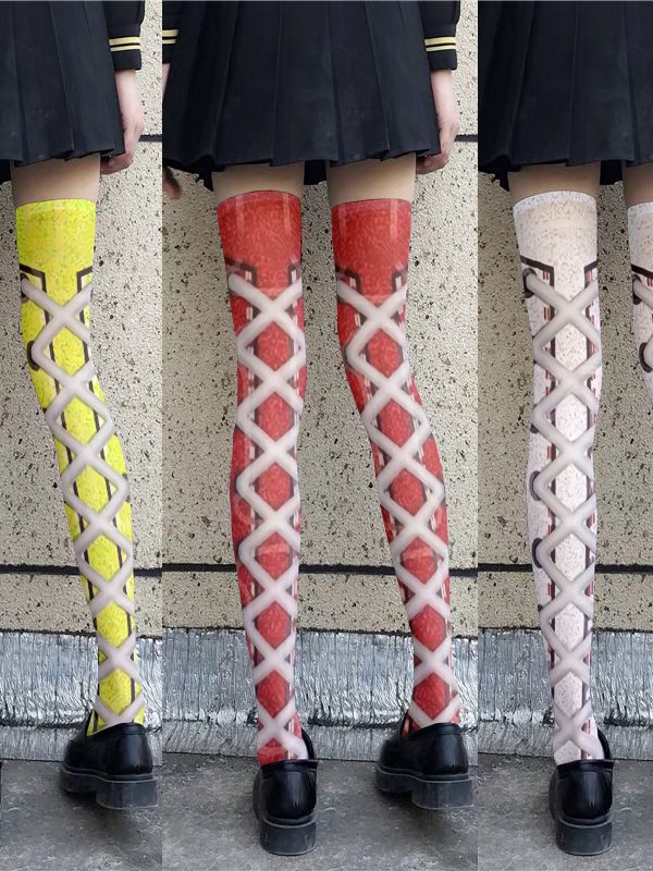 Printed stockings thin women's spring and autumn Japanese Lolita cute anime over-the-knee long white velvet socks