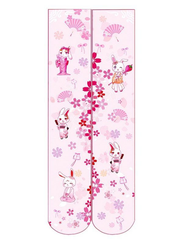 Printed Silk Stockings Thin Women's Spring and Autumn Japanese Style Lolita Cute Animation Over-the-Knee Long White Velvet Socks