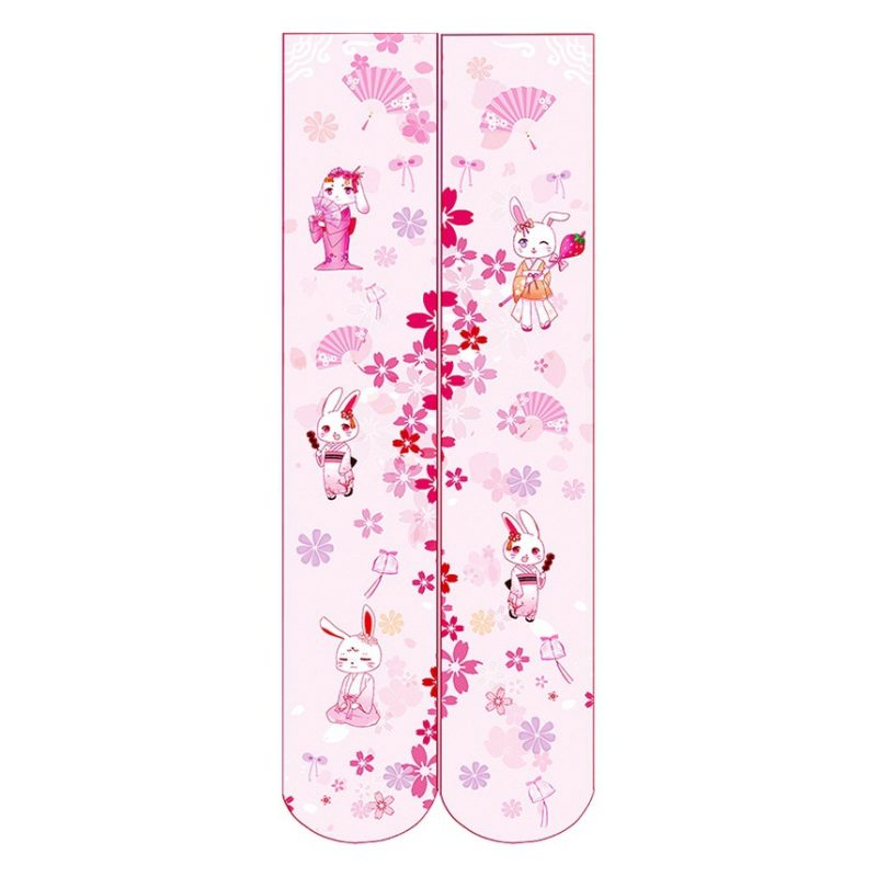 Printed Silk Stockings Thin Women's Spring and Autumn Japanese Style Lolita Cute Animation Over-the-Knee Long White Velvet Socks