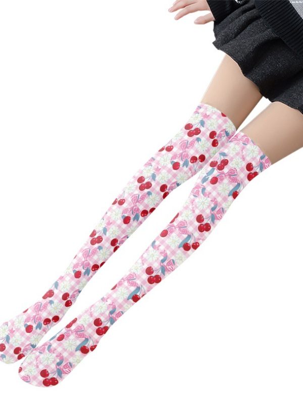 Japanese Style Cute Cherry Printed lolita Pantyhose Cute lolita Printed Bottoming Socks lolita Girly Stockings