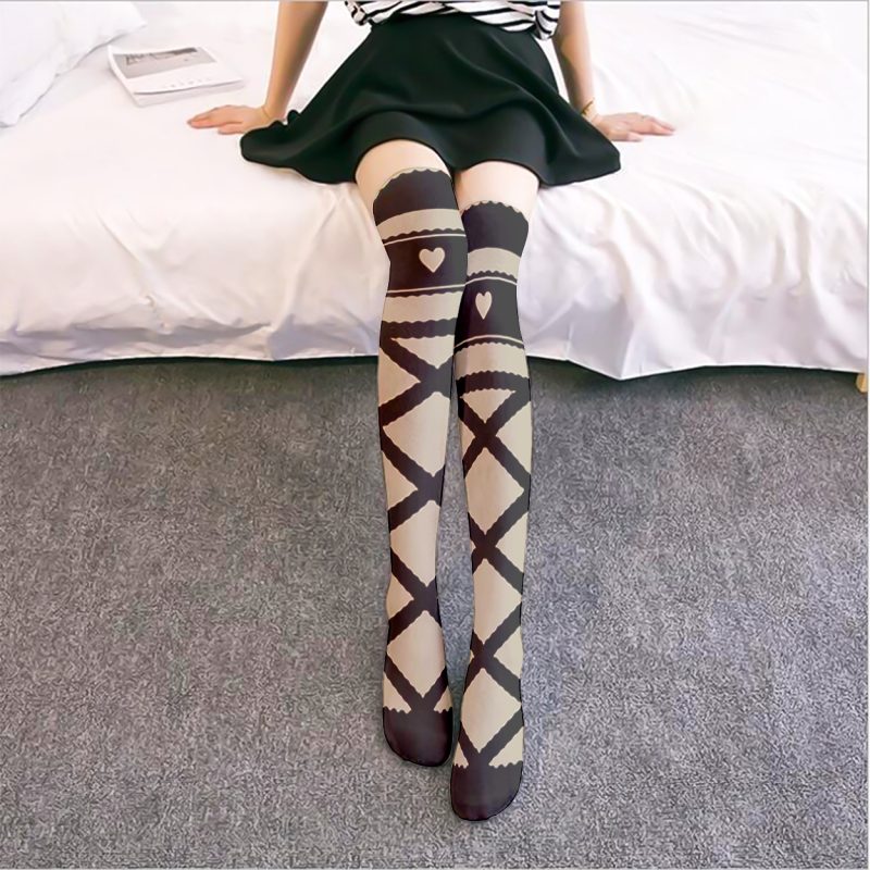 Printed stockings thin women's spring and autumn Japanese Lolita cute anime over-the-knee long white velvet socks - Image 7