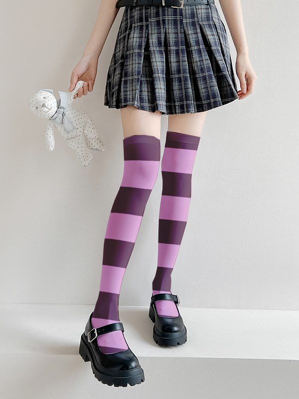 Printed Silk Stockings Thin Women's Spring and Autumn Japanese Style Cute Cartoon Over-the-knee Long-length Calf Color-matching Silk Stockings Librarian
