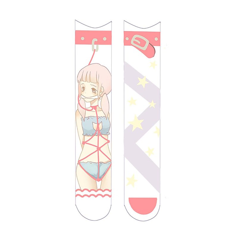 Printed Silk Stockings Thin Women's Spring and Autumn Japanese Style Lolita Cute Animation Over-the-Knee Long White Velvet Socks - Image 3