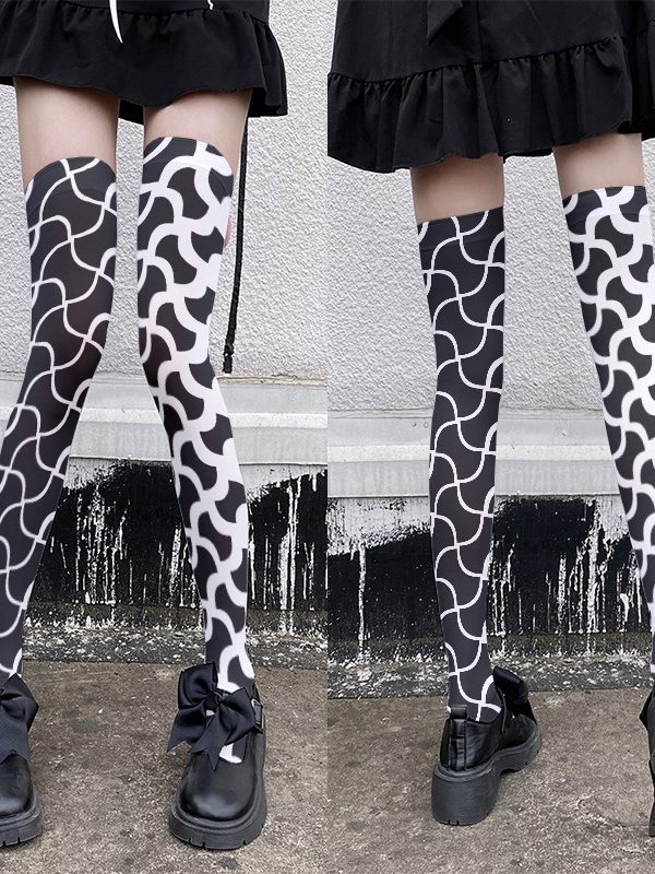 New color matching plaid printed lolita pantyhose cute lolita printed bottoming socks lolita girl stockings