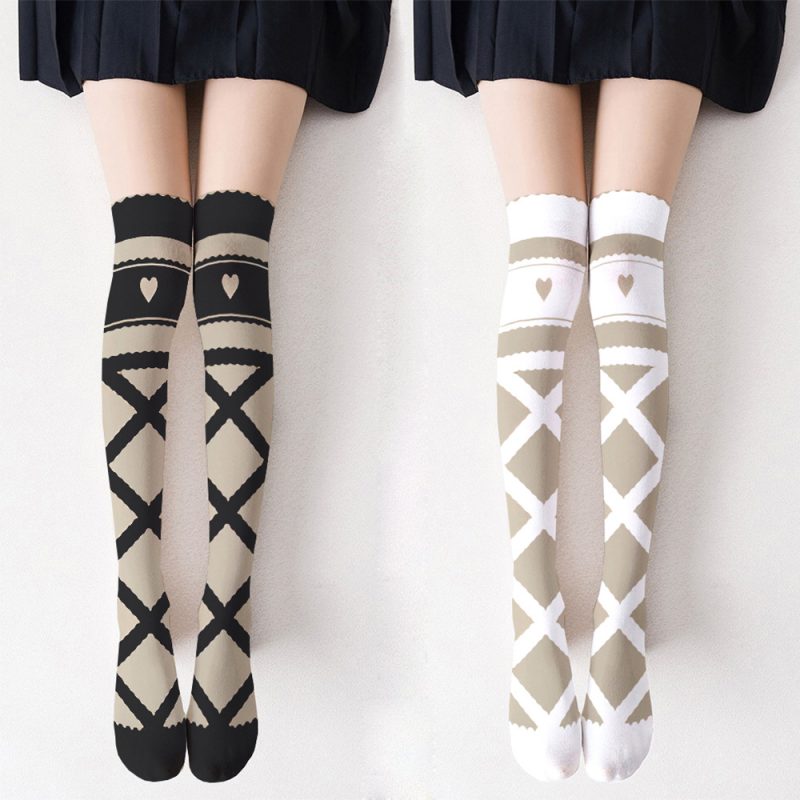 Printed stockings thin women's spring and autumn Japanese Lolita cute anime over-the-knee long white velvet socks - Image 2