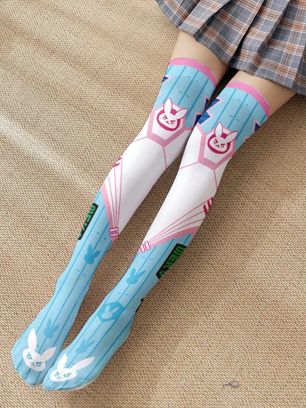 Printed Silk Stockings Thin Women's Spring and Autumn Japanese Style Lolita Cute Animation Over-the-Knee Long White Velvet Socks