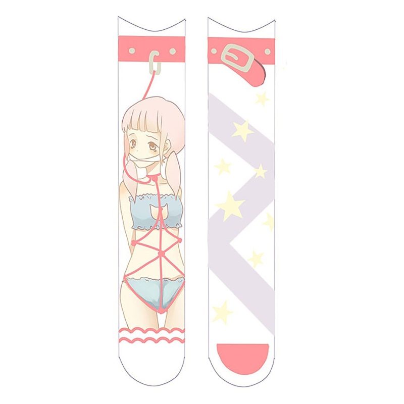 Printed Silk Stockings Thin Women's Spring and Autumn Japanese Style Lolita Cute Animation Over-the-Knee Long White Velvet Socks