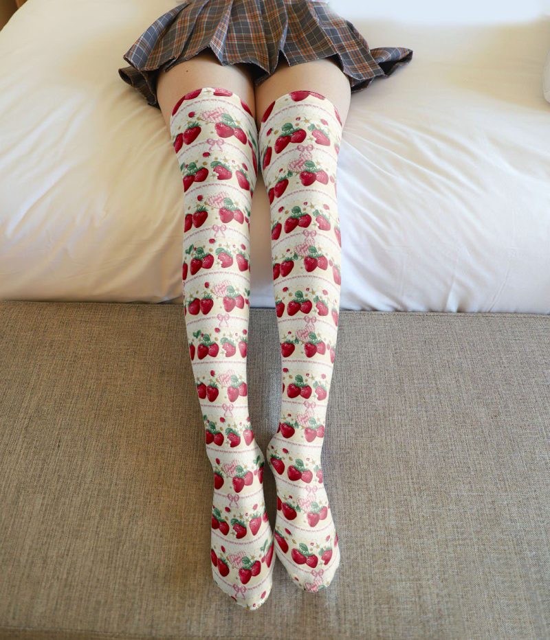 Printed Silk Stockings Thin Women's Spring and Autumn Japanese Style Lolita Cute Animation Over-the-Knee Long White Velvet Socks - Image 3