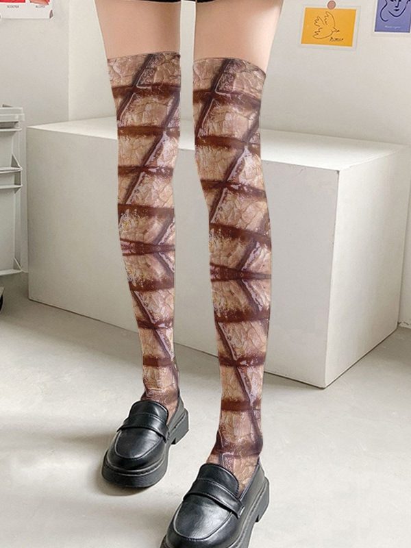 Printed Silk Stockings Thin Women's Spring and Autumn Lolita Cute Long Tube Velvet Socks