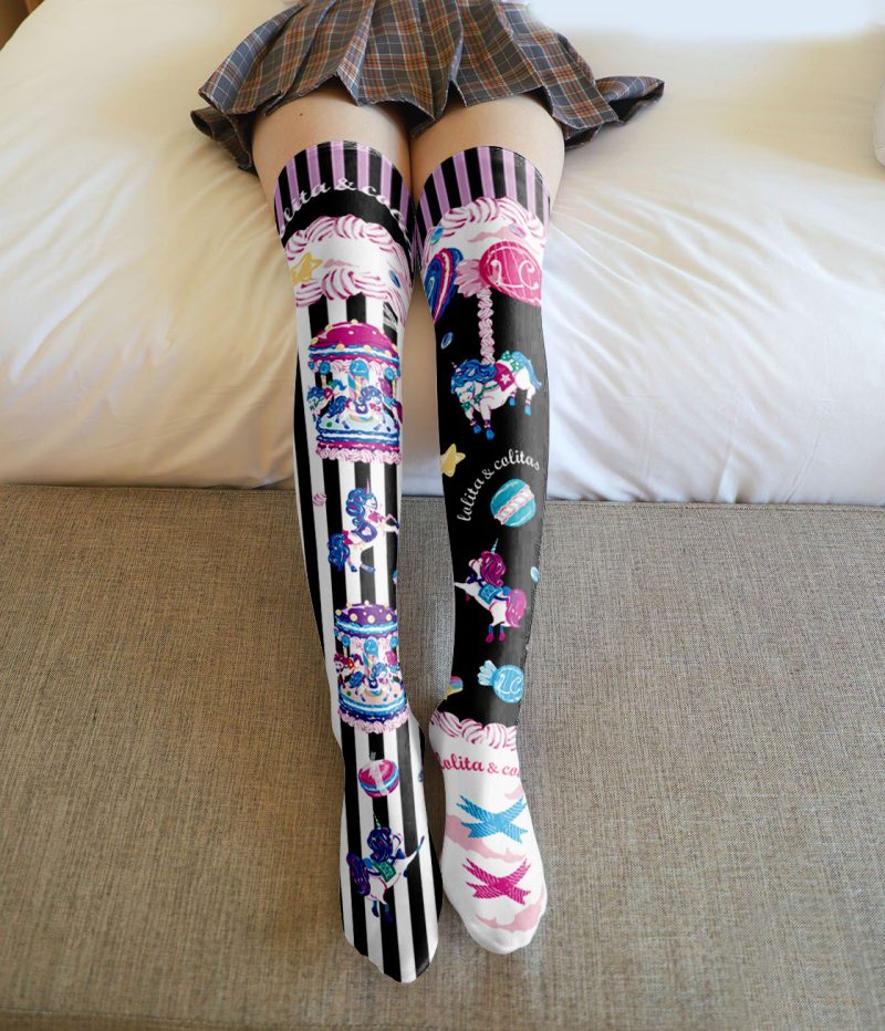 Printed Silk Stockings Thin Women's Spring and Autumn Japanese Style Lolita Cute Animation Over-the-Knee Long White Velvet Socks - Image 4
